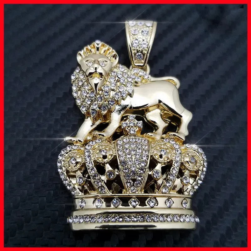 Full Iced Hip Hop Rapper'S Lion King Crown Pendant W/ 5Mm 30