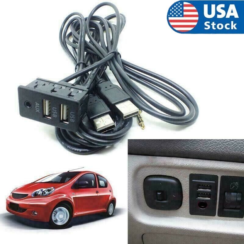 1M Car AUX USB Dash Flush Mount Port Panel Dual USB Extensio