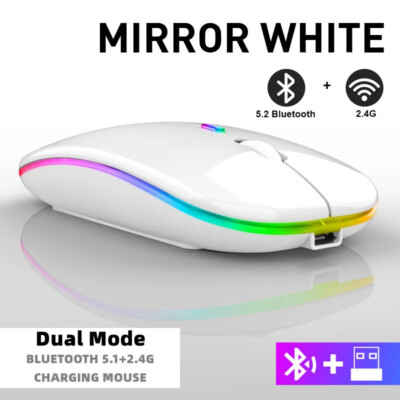 2.4GHz Bluetooth Wireless Optical Mouse USB Rechargeable RGB Mice for PC Laptop