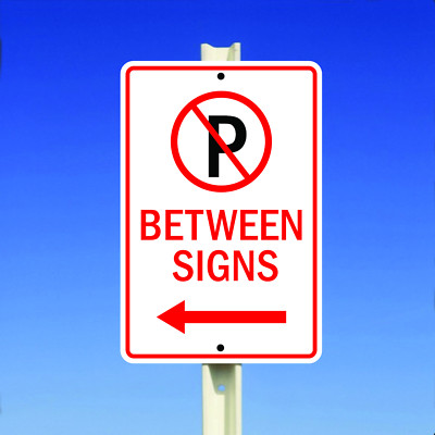 No Parking Between Signs Left Arrow Aluminum Metal 8x12 Sign