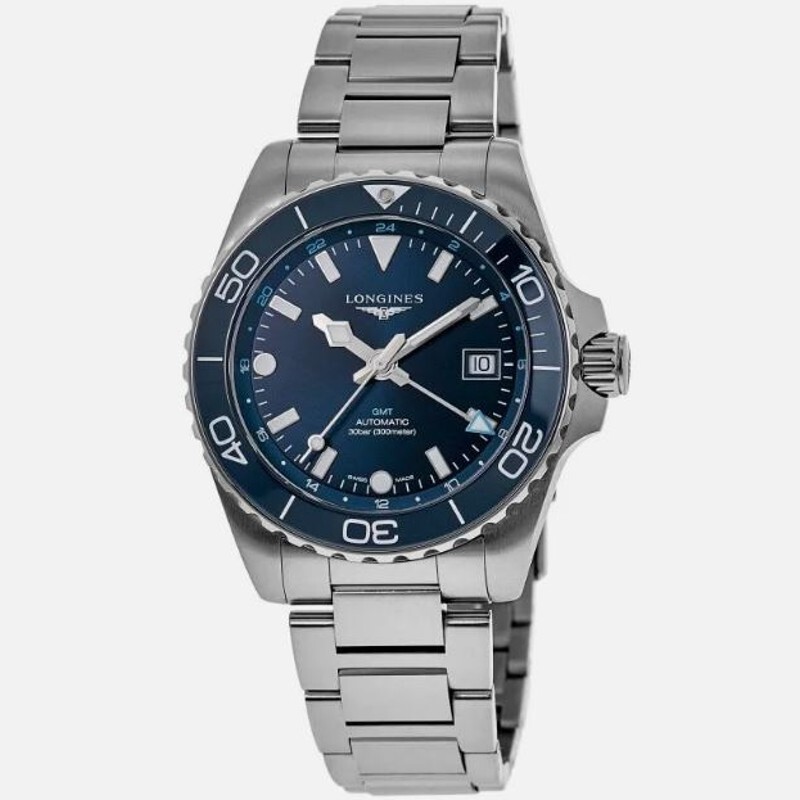 Pre-owned Longines Hydroconquest Gmt Deep Blue/steel 41 Mm Men's Watch L3.790.4.96.6