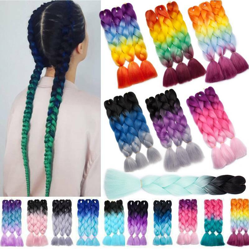 24 Inch Kanekalon Junbo Braiding Hair Extensions Two Toned Colored
