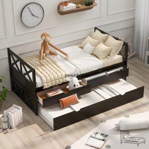 Wooden With Trundle Bed Two Storage Drawers Bedroom X Frame