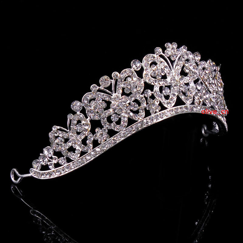 4cm High Full Crystal Butterfly Wedding Bridal Princess Queen Prom Tiara