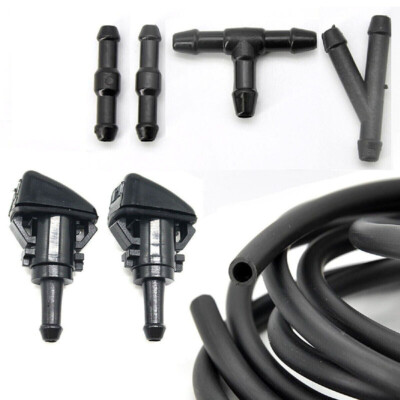 Windshield Washer Squirter Water Pump & Nozzles Kit Spray Fluid Hose Connector