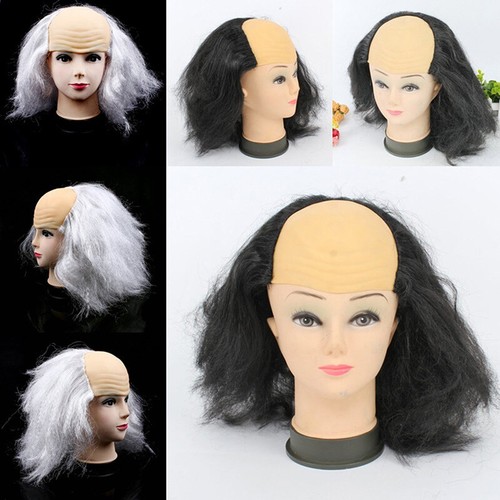 Bald Head Gray White Hair Wig Cosplay Creepy Old Man Monk