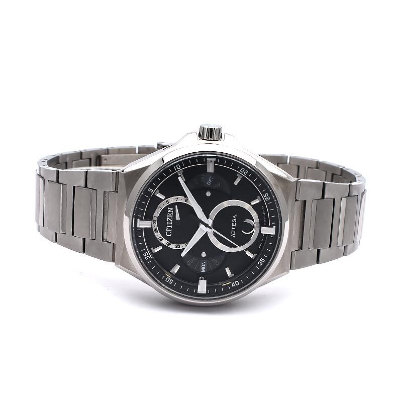 Pre-owned Citizen Attesa Bu0060-68e Eco-drive Triple Calendar Moon Phase Titanium Watch