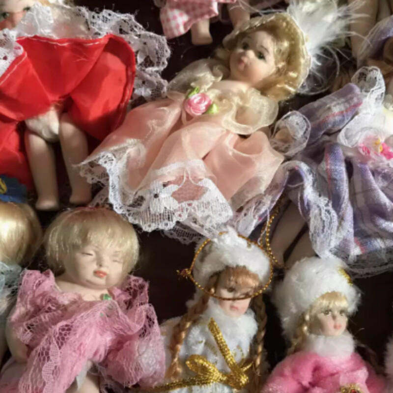 Floral Dress Vintage Porcelain Dolls 1:12 Scale Dollhouse Movable Miniatures