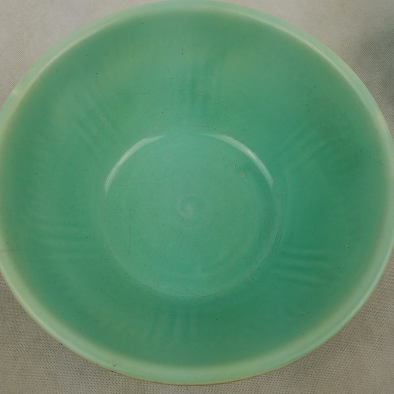 Vintage Homer Laughlin Apple Tree Mixing Bowl Set 3 Pc Green Turquoise 1930's
