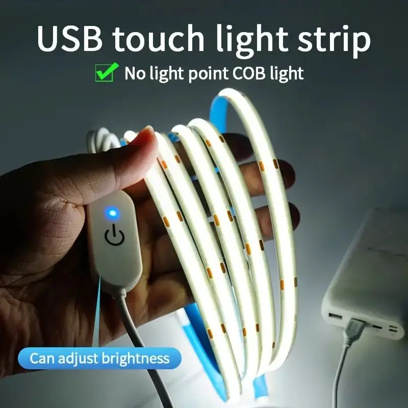 LED COB Light Strip Touch Dimmer Flexible Diode Tape 5V USB Linear Indoor Lighti