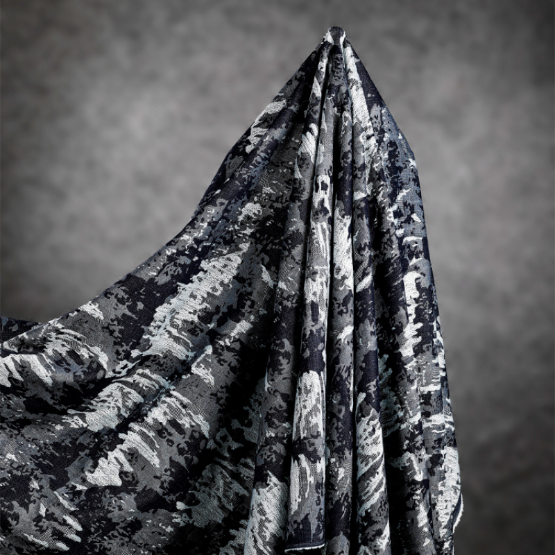 Texture Jacquard Denim Fabric Deep Sea Blue Cloth Material for Jacket Sewing