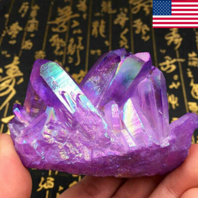 Natural Aura Angel Crystal Cluster Quartz Titanium Healing Specimen Decor