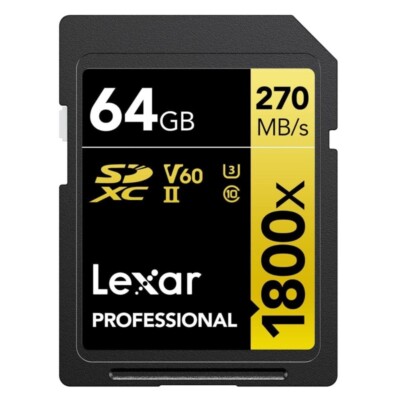 Lexar Professional 1800x 64GB 128GB 256GB UHS-II U3 V60 SDHC SDXC SD Memory Card