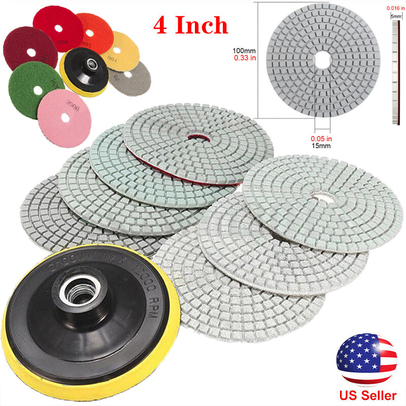 4 inch Diamond Polishing Pads Wet/Dry Set Granite Stone Conc