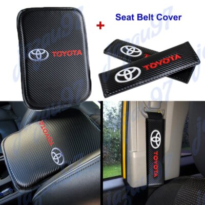 NEW Carbon Fiber Car Center Armrest Cushion Mat Pad Cover For TOYOTA Combo Set