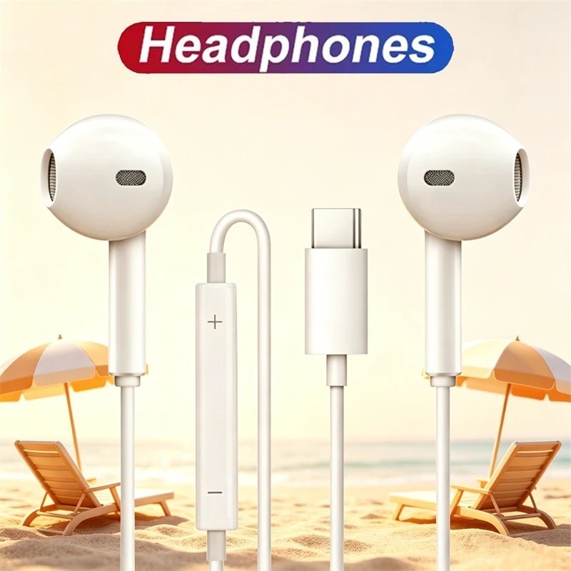 USB-C Wired Headphones Earphones For iPhone 17 16 15 Pro Max Plus