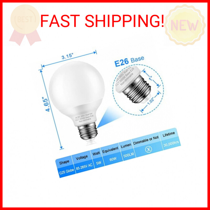 Marxlait 4 Pack Daylight Bathroom Light Bulbs, 60 watt Equivalent, E26 Medium Ba