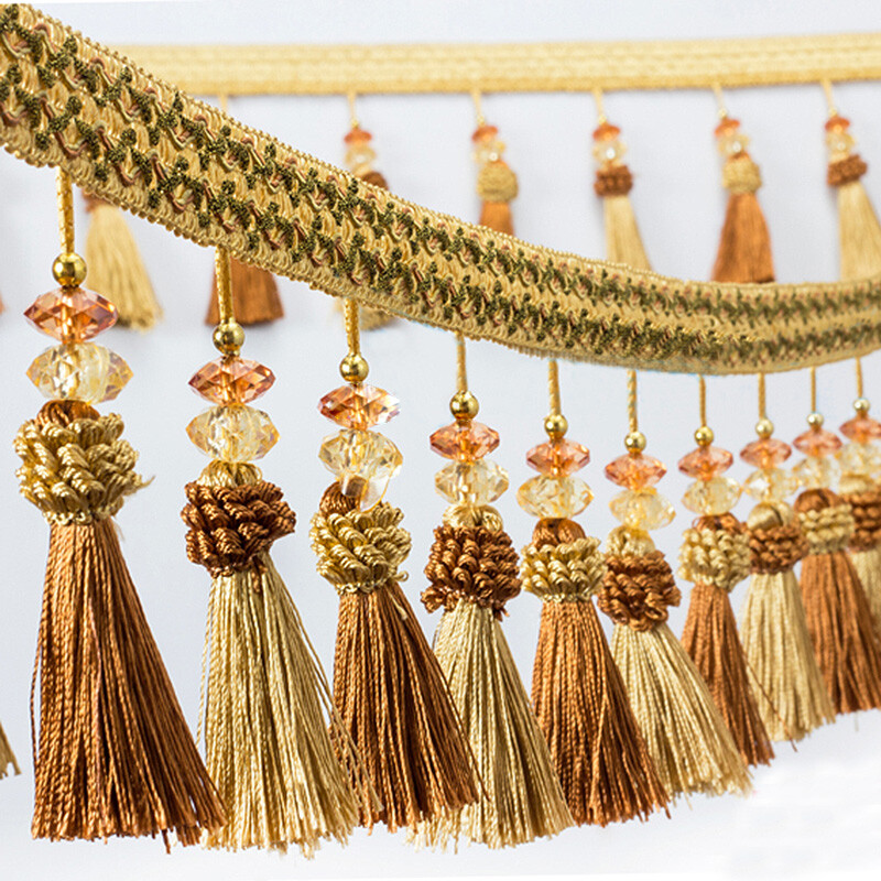1M Crystal Beads Curtain Tassel Fringe Trim DIY Decorative Sewing