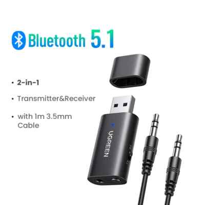 UGREEN 2 in 1 Bluetooth 5.1 Receiver Stereo 3.5mm Aux Jack Car Wireless Adapter