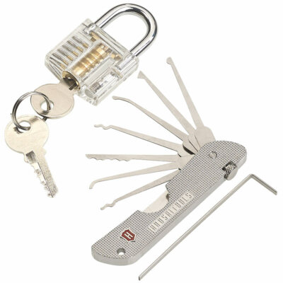 Dietrich: Set aus Lockpicking-Tool mit Übungsschloss (Schloss öffnen)