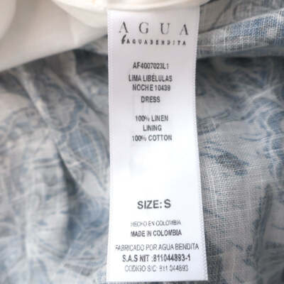 Pre-owned Agua By Agua Bendita Lima Maxi Dress Blue Dragonfly Print Linen Size Small