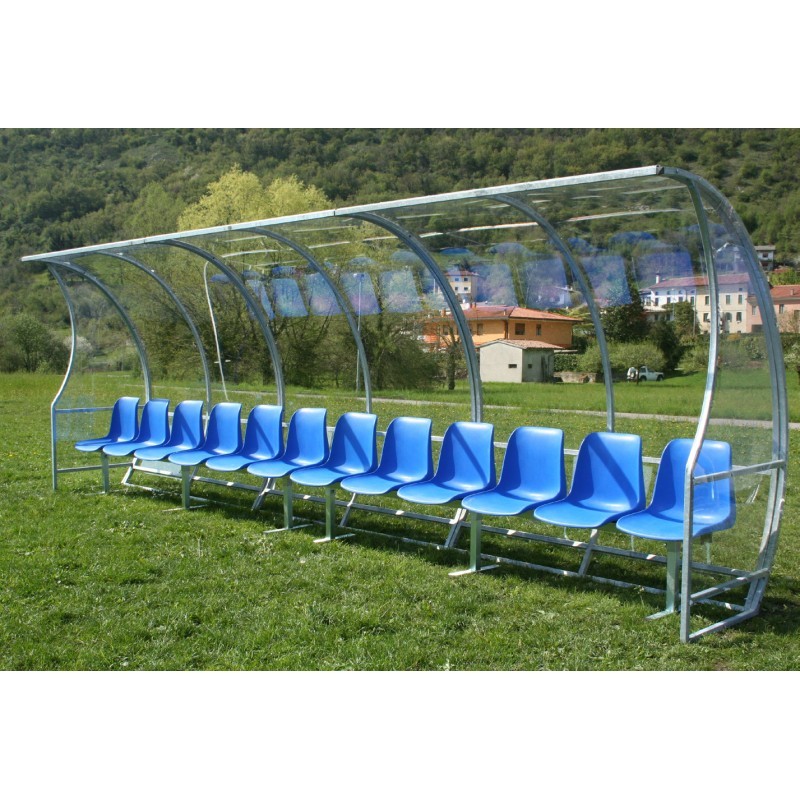 (04) PANCHINA CALCIO ALLENATORI-RISERVE IN ACCIAIO  ZINCATO Mt 7 CON 14 SEDUTE