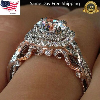 Gorgeous Silver Plated Rings Round Cut White Glass Women Size 6-10 Simulated