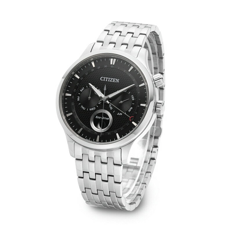 Pre-owned Citizen Original  Eco Drive Moon Phase Watch Men Japan Made Stainless Steel Black