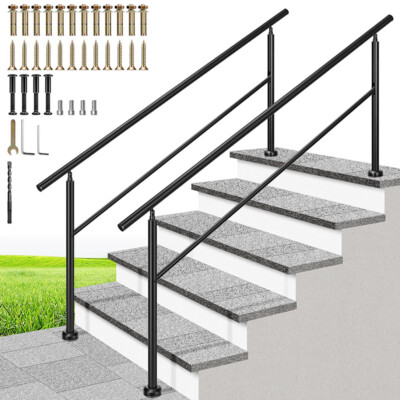 2-Pack 6 Step Hand Rails for Outdoor Steps Wrought Iron Railing for Porch Deck