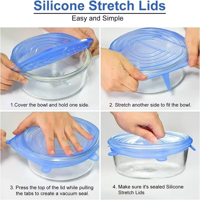 6Pcs Stretch Silicone Lids Bowl Reusable Kitchen Food Storage Wrap Sealing Cover