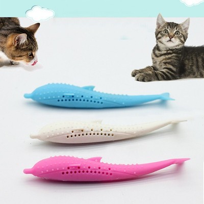 3xFish Shape Toothbrush W/ Catnip,Eco-Friendly Silicone Molar Stick Toy For Cats