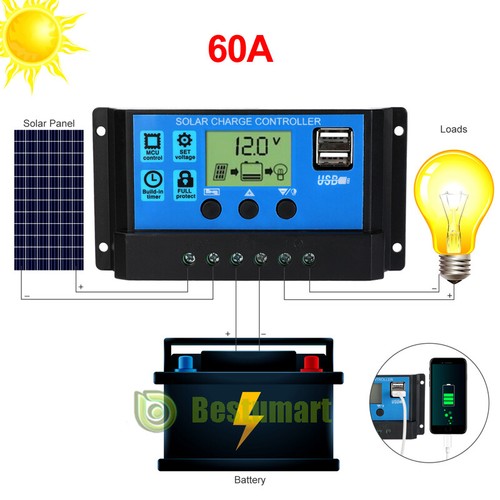 100A MPPT 12V/24V Dual USB Solar Panel Battery Charge Controller LCD Regulator