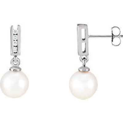 JADiamonds Akoya Cultured Pearl & 1/8 CTW Diamond Earrings In 14K White Gold