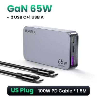 UGREEN 65W Charger GaN Nexode Pro Quick Charge 4.0 USB C PD3.0 For iPhone Laptop