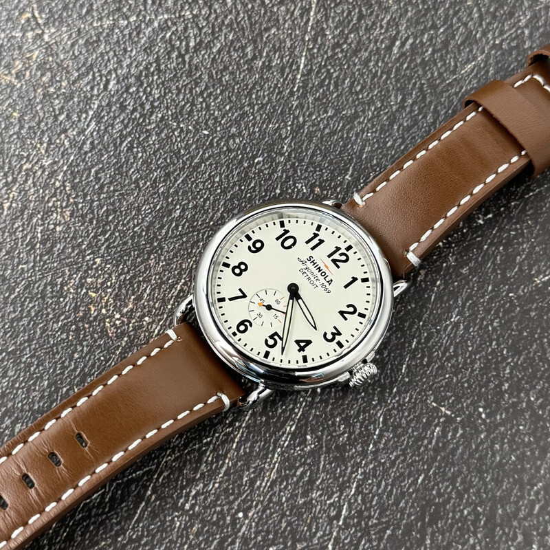 Pre-owned Shinola The Runwell Classic Cream Dial Dark Brown Leather Strap Watch 41mm