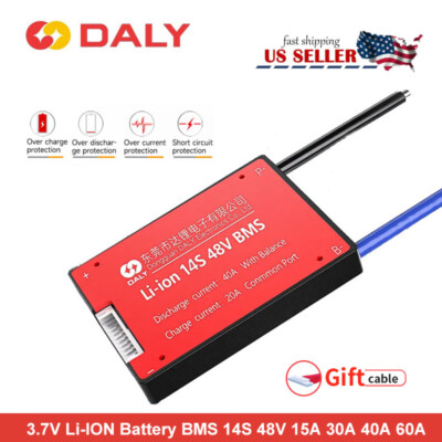 Daly BMS 14S 48V 15-60A Li-ion Battery Protection Board Common Port Balance USA