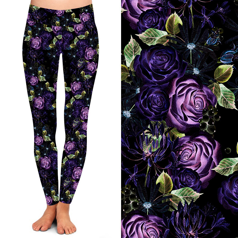Purple Rose Printed leggings Yoga Elasticated women's & Kids size Leggings