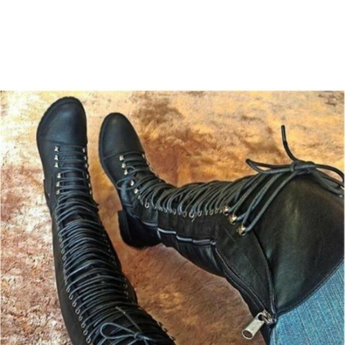 US4.5-14 Women Over-the-Knee Boots Lace Up Block Heels Shoes