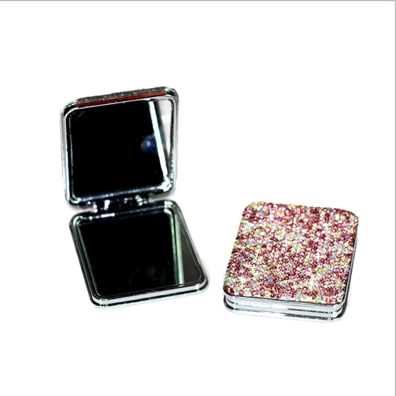 1X Handhold Crystal Makeup Mirror Glitter Pocket Compact Beauty Two Sides Mirror