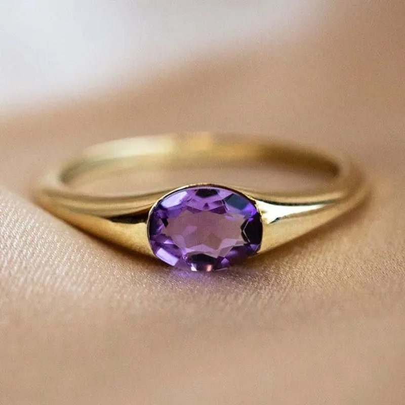 Luxury Fashion Creative Purple Crystal Diamond Ring Purple Gem Gold Ring Jewelry Symbol of Love Lady Ring Wedding Engagement Wedding Ring Jewelry Birthday Party Anniversary Gift