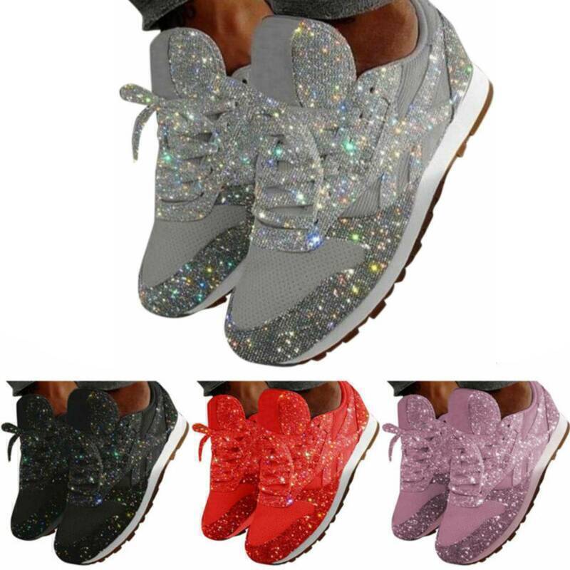 Women's Ladies Sequin Glitter Sneaker Leisure Sparkly Trainers Running Shoes.