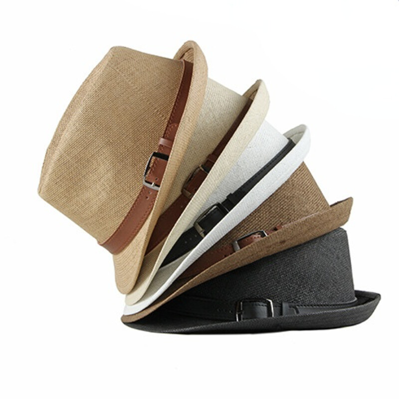 Men Unisex Straw Trilby Fedora Hat Cap Short Brim Panama Jazz Summer Retro