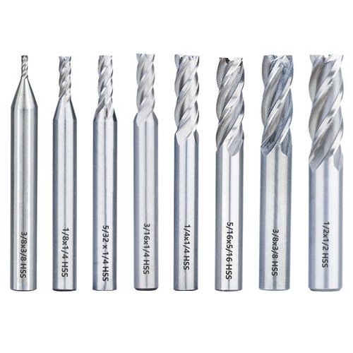 8 Set End Mill 4 Flute Milling Cutter HSS Straight Shank Drill Bit 1/16"-1/2''