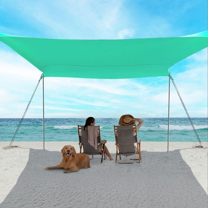 Beach Shade Tent, Beach Umbrella Portable Easy Pop up Beach Canopy, UPF50+ Sun Protection Shelter, Windproof & Water Resistant, Beach Umbrellas for Sand Windproof Cords, Perfect for Family
