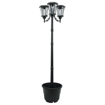 Sun-Ray Avalon Three Head Solar Lamp Post and Planter in Black