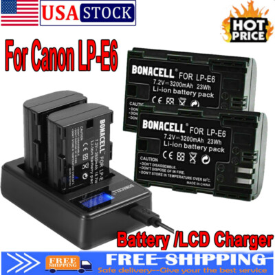 For Canon EOS 70D 60D 80D 5D 6D 90D charger USB 3347B001 LP-E6 E6N Battery