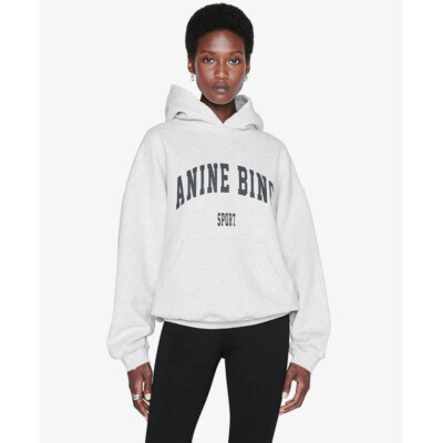 Grey ANINE BING Print Floral Long Sleeve Pullover Hoodies Women Tops Sweatshirt
