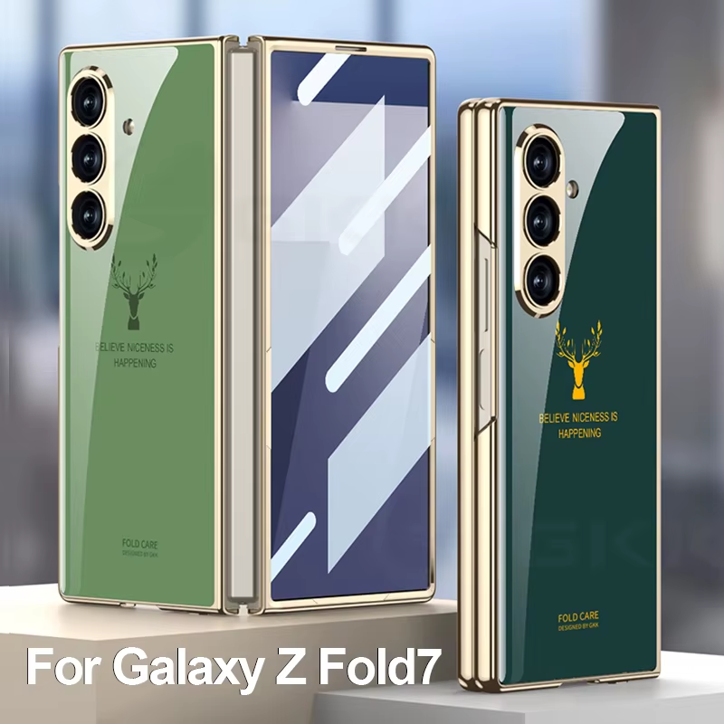 Luxury Painted Tempered Glass Case For Samsung Galaxy Z Fold 7 6 5 Outer Screen