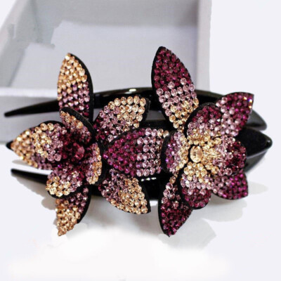 Rhinestone Double Flower Hair Clip Geometric Barrettes Vintage Hair Claw 1PCS