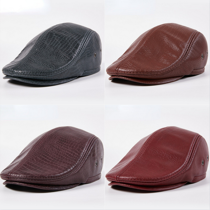 bonnet-cabbie-newsboy-en-cuir-homme-motif-serpent-rabat-oreille